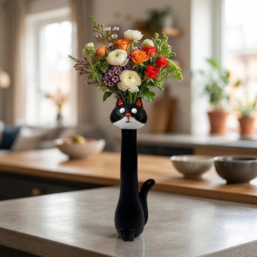 Cat Vase Glazed Ceramic Scratch-Resistant Finish