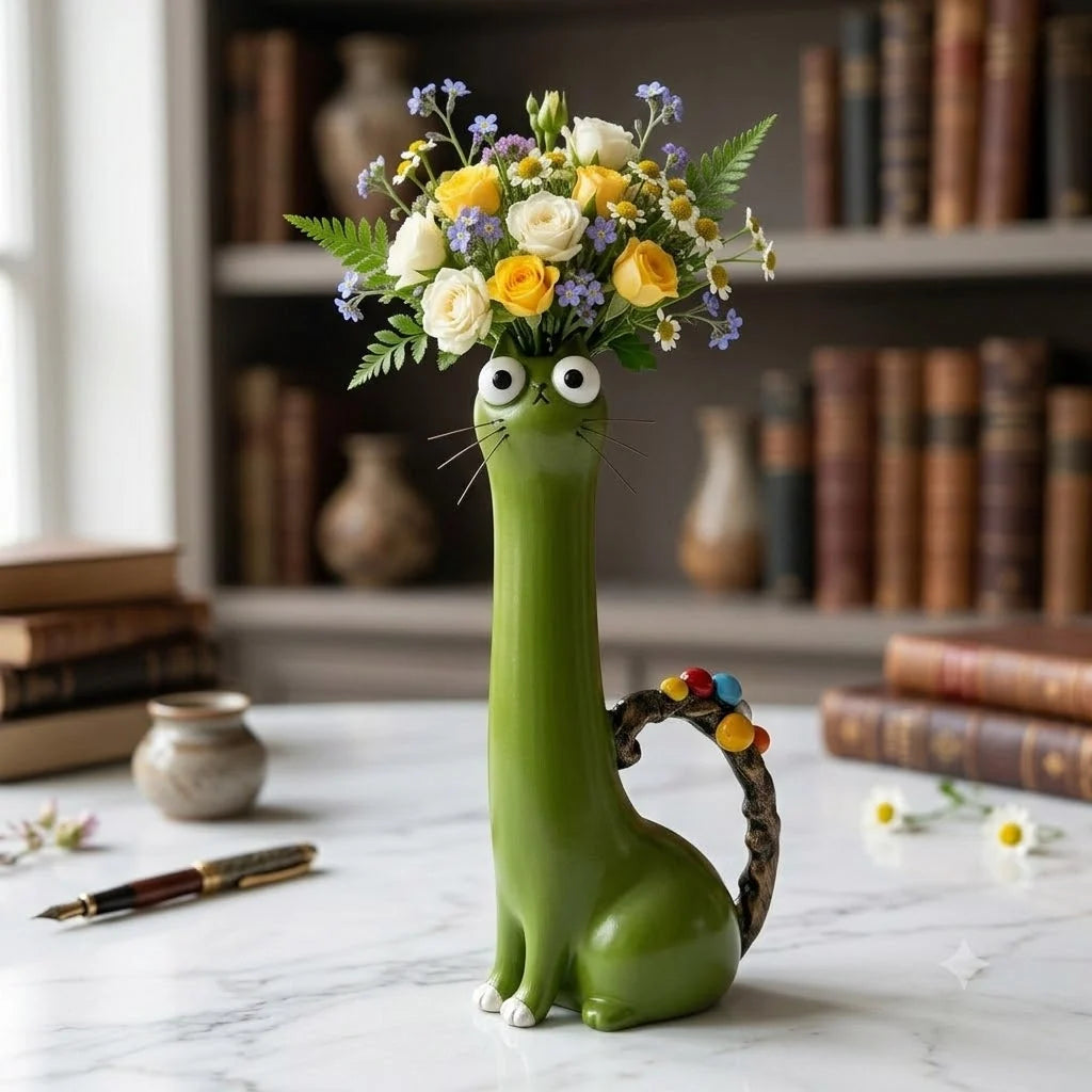 Cat Vase Glazed Ceramic Scratch-Resistant Finish