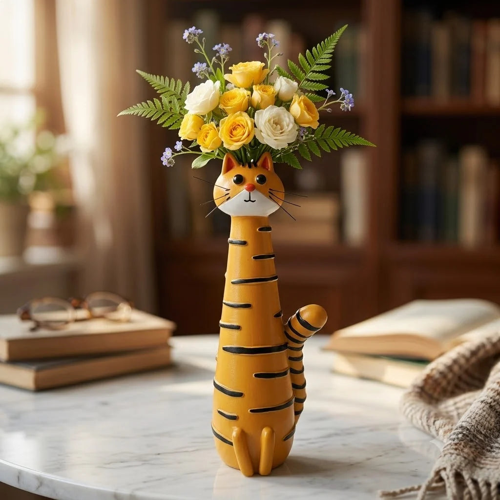 Cat Vase Glazed Ceramic Scratch-Resistant Finish