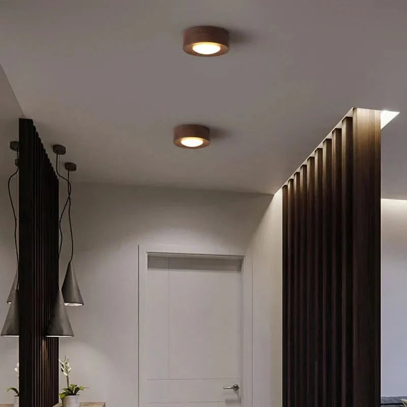 Ceiling Light Natural Wood Integrated LED Three-Color Lighting