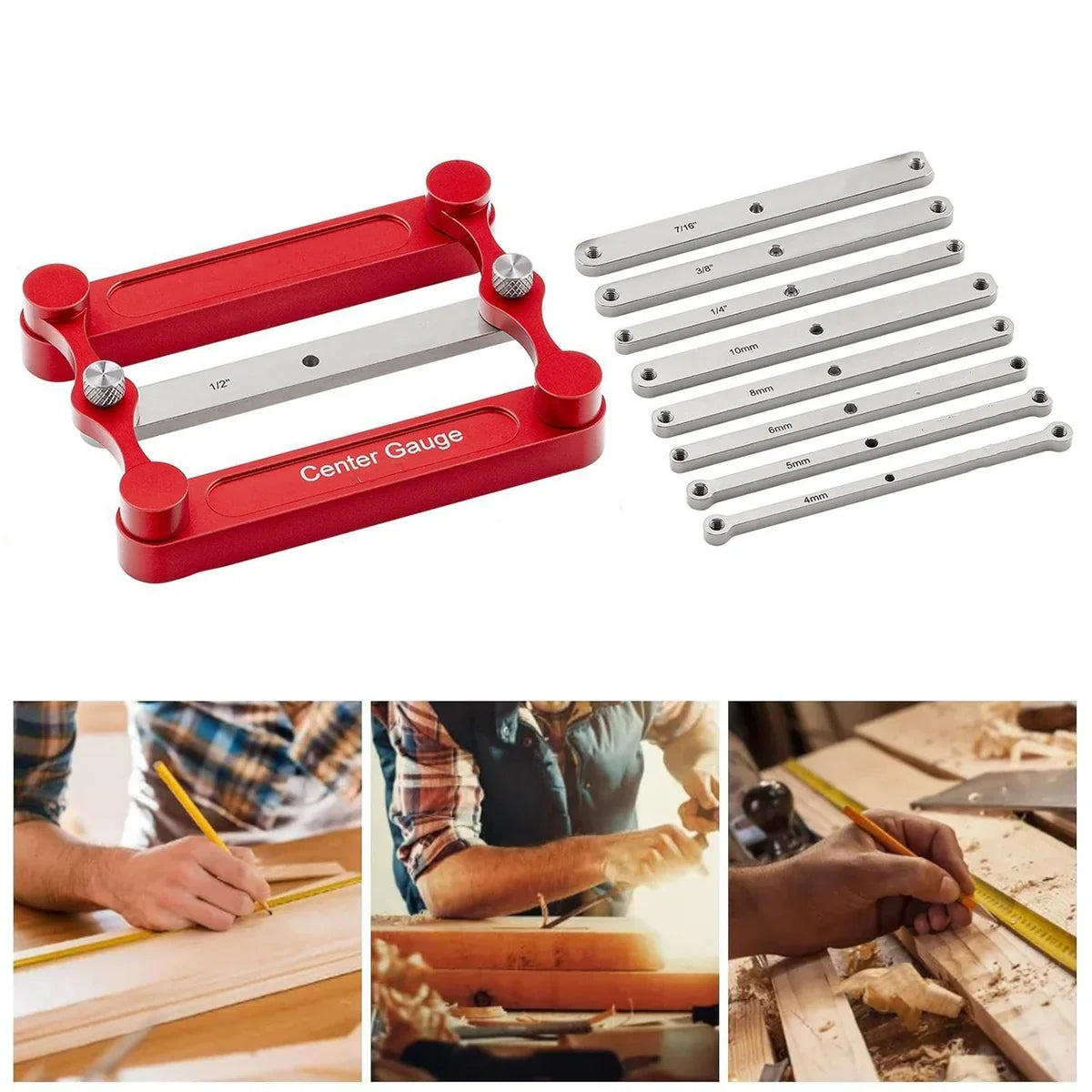 Center Marking Gauge Set Adjustable Two-Sided 9 Strips