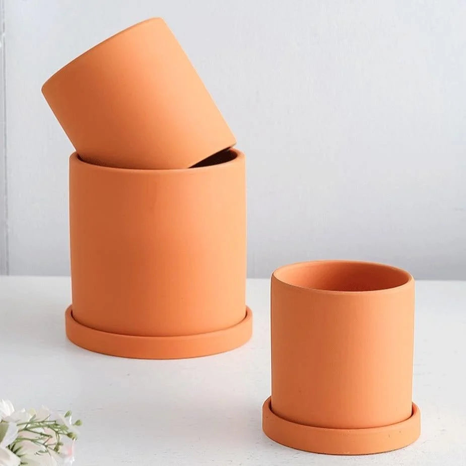 Ceramic Plant Pot Matte Glazed With Drainage Hole & Matching Saucer