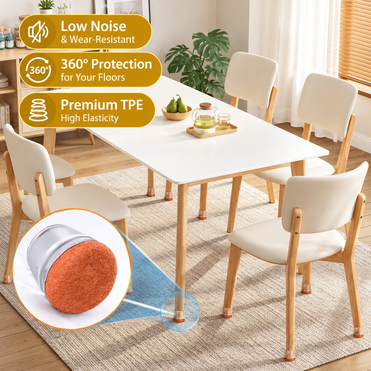 Chair Leg Protectors Felt Bottom Washable Reusable