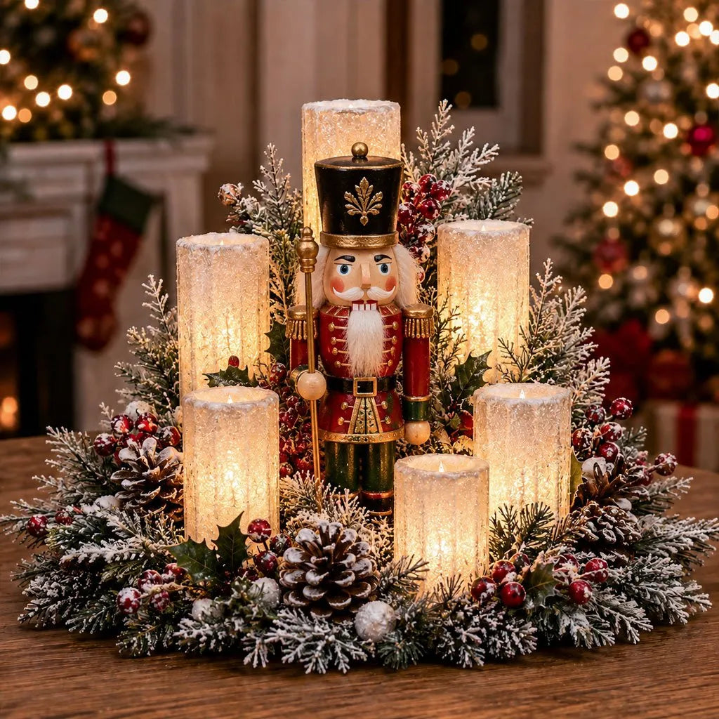 Christmas Centerpiece Flameless Candle-Style Lights Evergreen Foliage