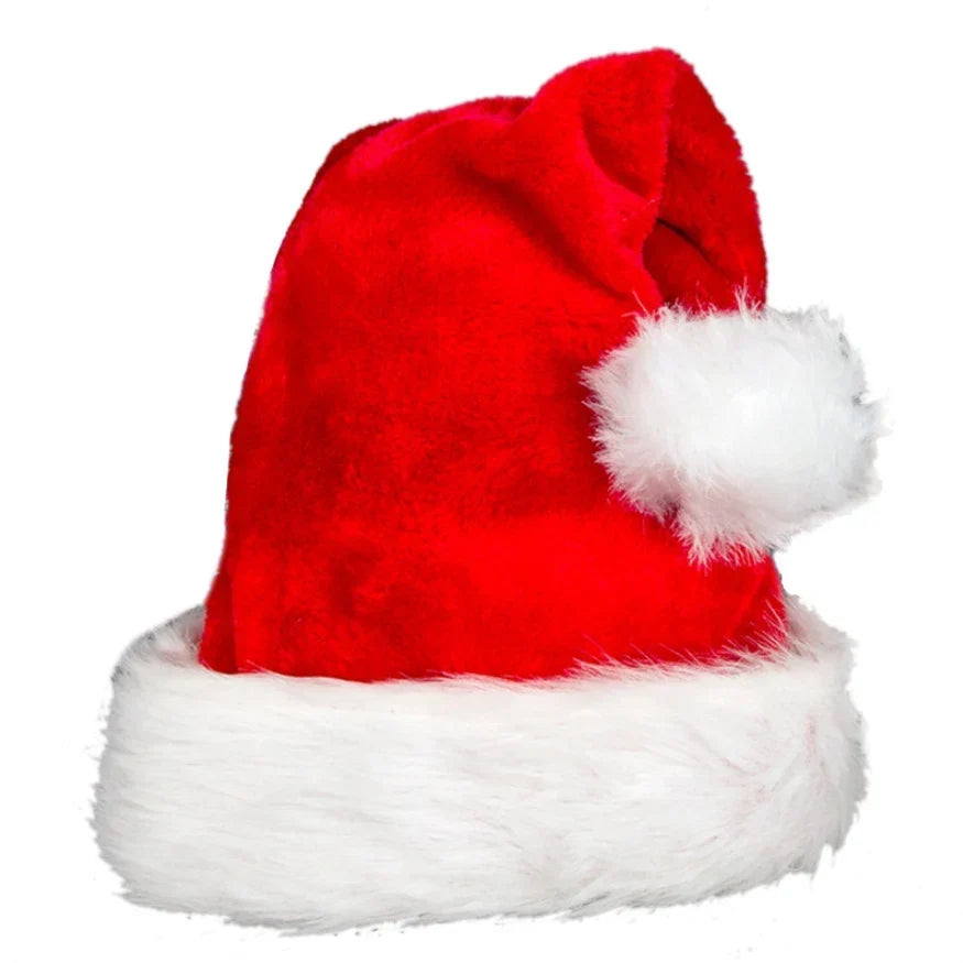 Christmas Hat Soft Fleece White Faux Fur Trim One Size Fits Most