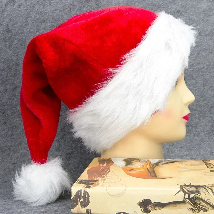 Christmas Hat Soft Fleece White Faux Fur Trim One Size Fits Most