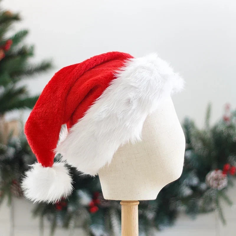 Christmas Hat Soft Fleece White Faux Fur Trim One Size Fits Most