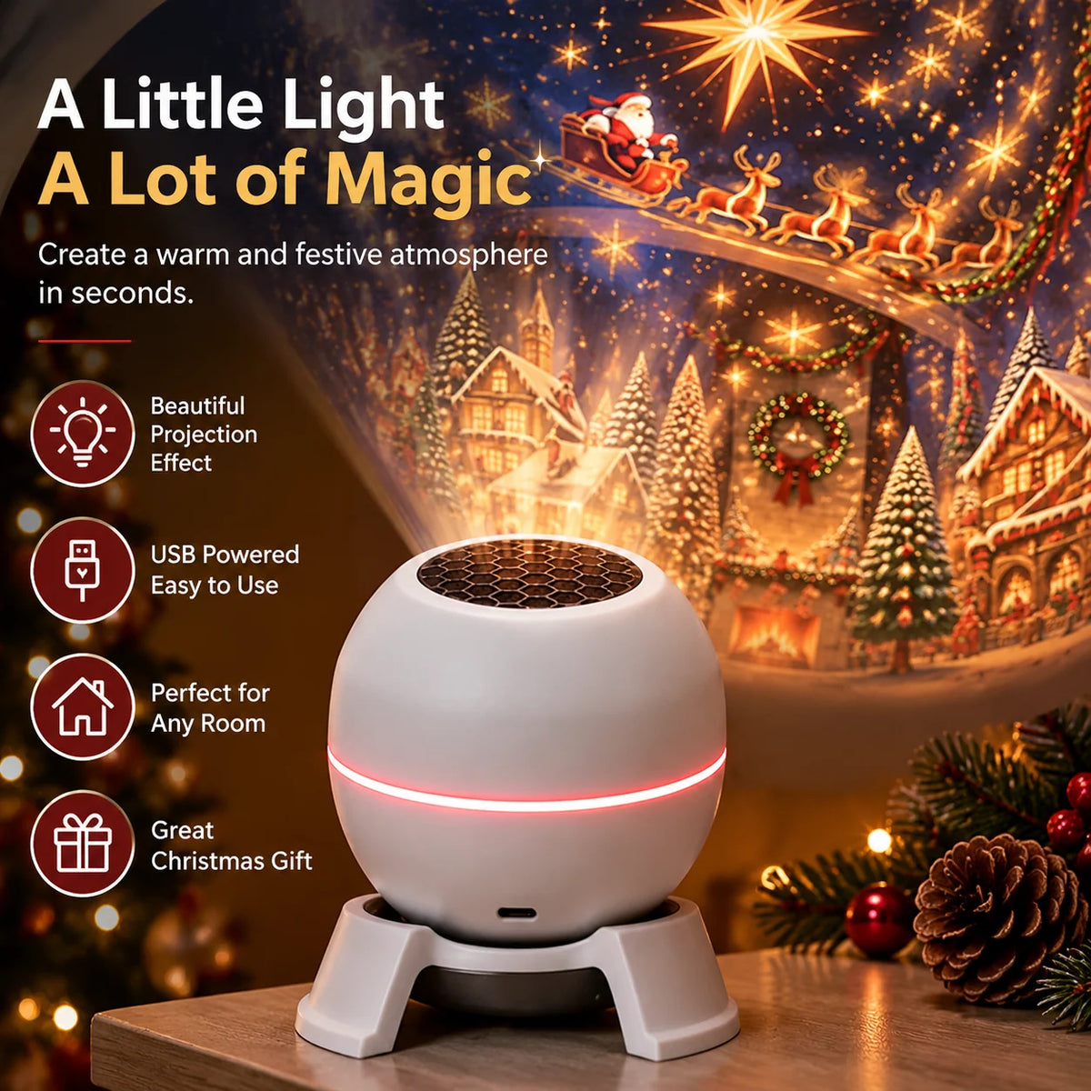 Christmas Light Projector Moving Patterns USB Powered Indoor Decor