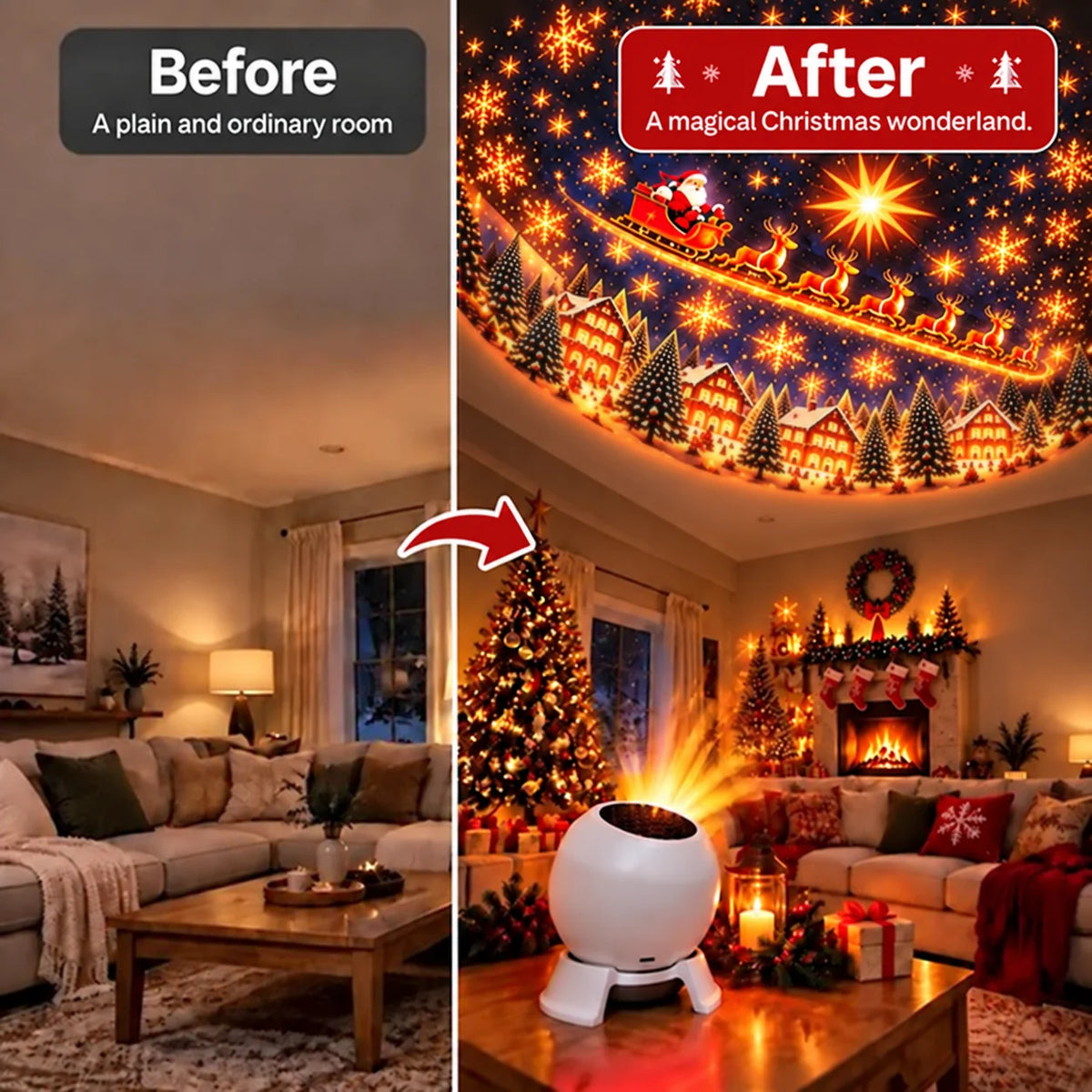 Christmas Projection Night Light USB Powered Compact