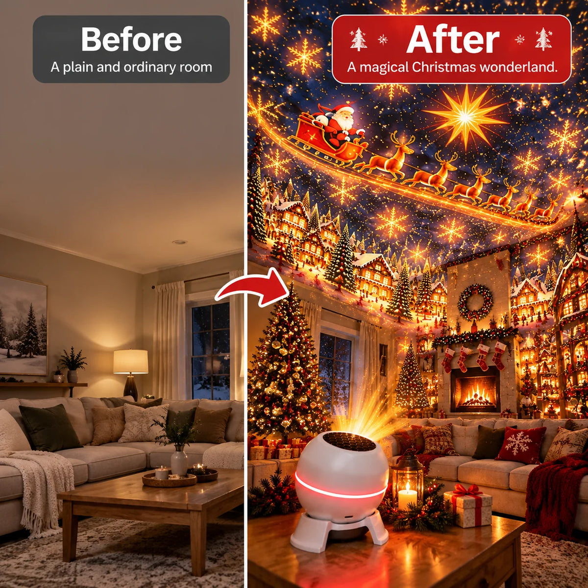 Christmas Projector Moving Designs USB-Powered Indoor Decor