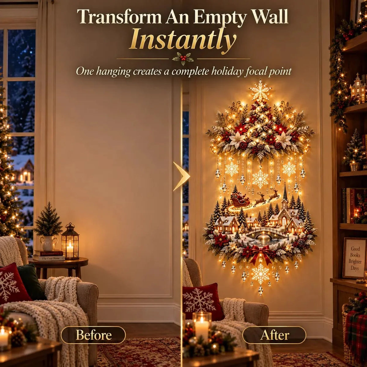 Christmas Wall Hanging Winter Village Warm LED Lights