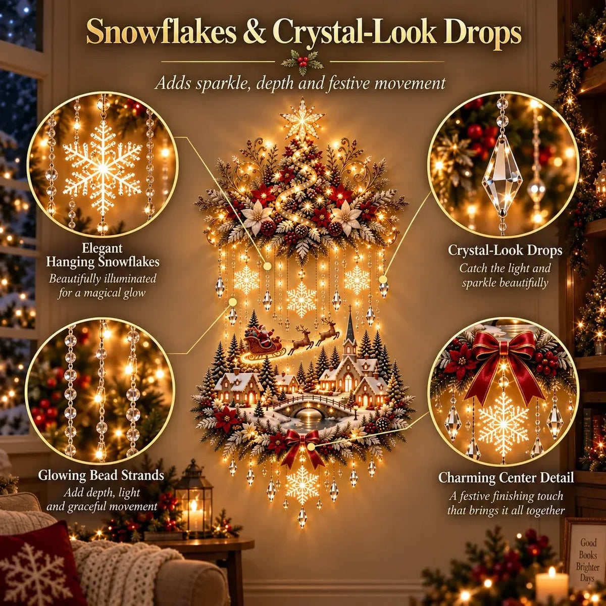 Christmas Wall Hanging Winter Village Warm LED Lights
