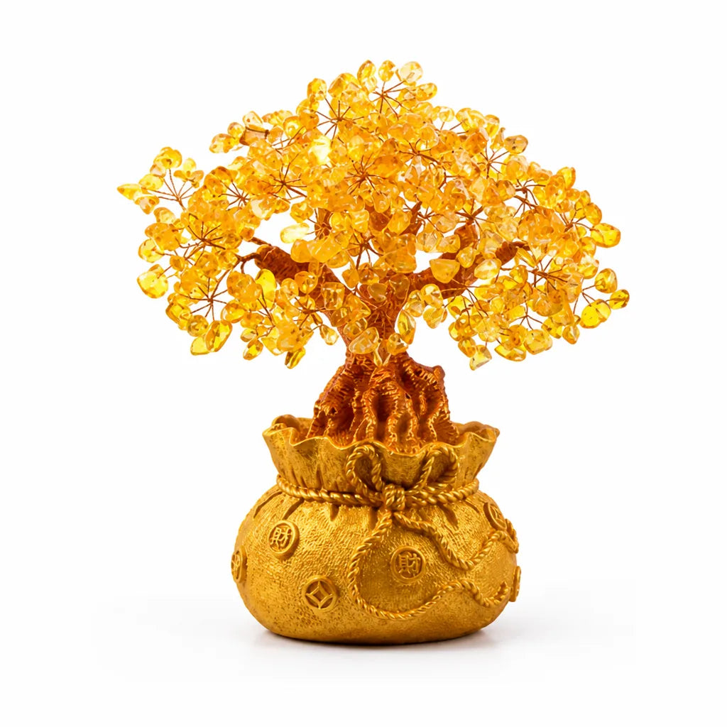Citrine Gemstone Branches On Stone Base Money Tree Ornament