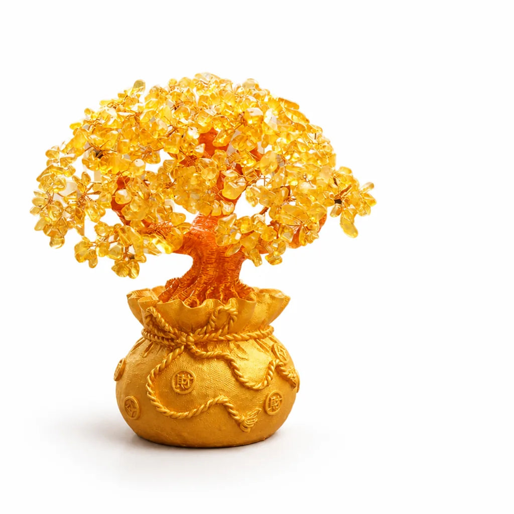Citrine Gemstone Branches On Stone Base Money Tree Ornament