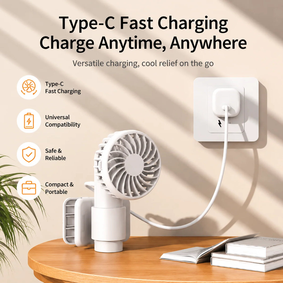 Clip-On Fan USB Rechargeable 3-Speed Adjustable Head