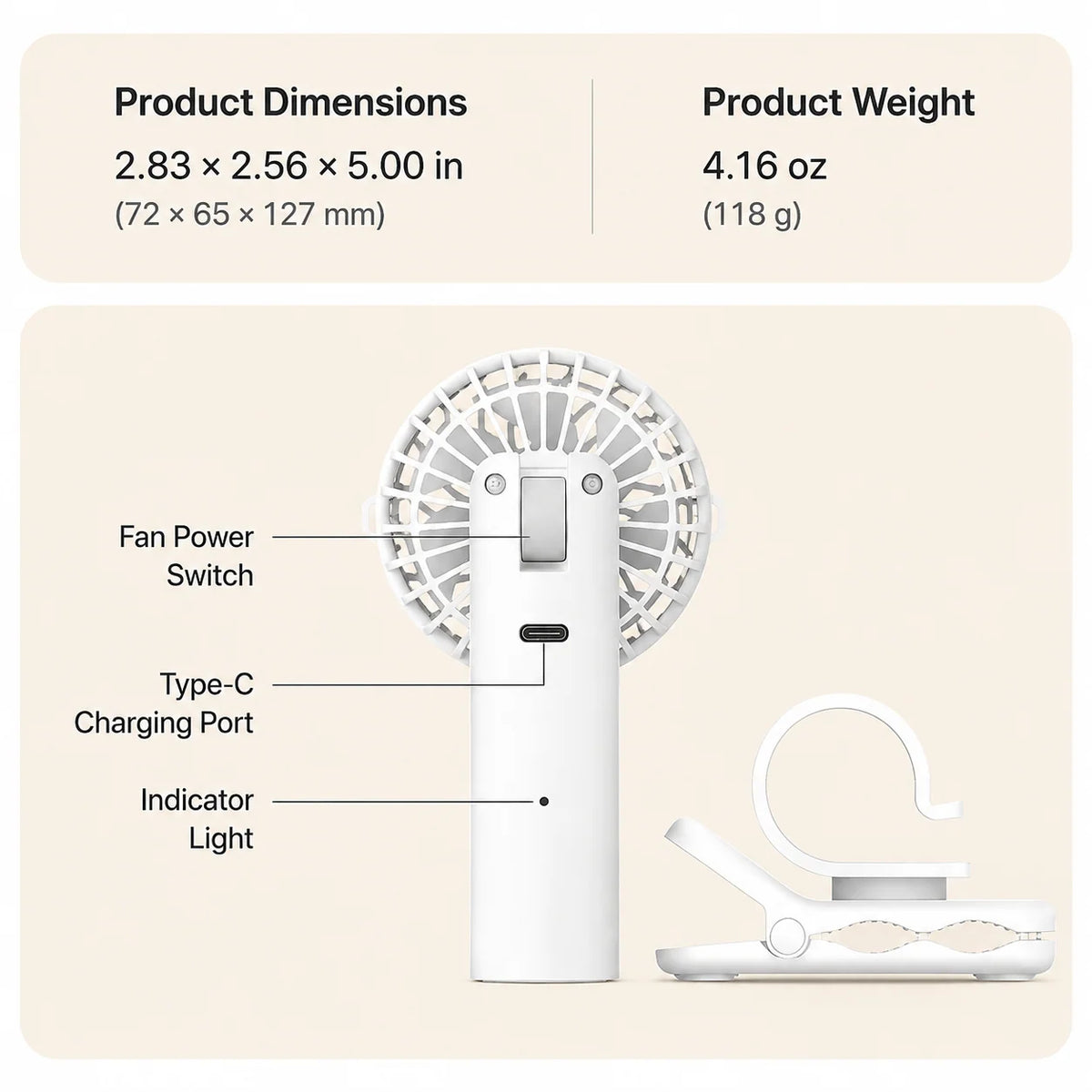 Clip-On Fan USB Rechargeable 3-Speed Adjustable Head