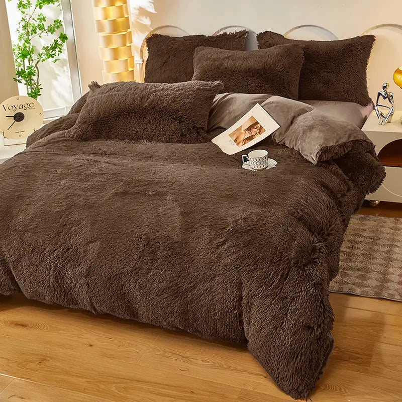 Comforter Set Plush Sherpa Fleece Machine Washable