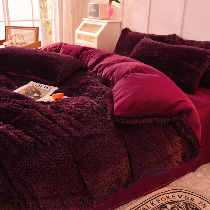 Comforter Set Plush Sherpa Fleece Machine Washable