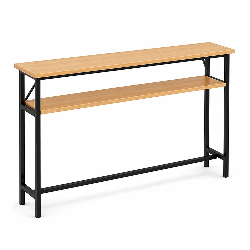 Console Table Slim Profile Scratch-Resistant Wood-Look Top
