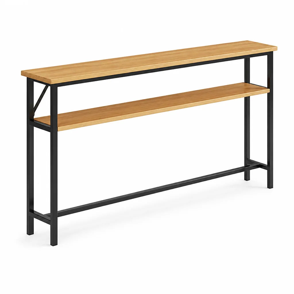 Console Table Slim Profile Scratch-Resistant Wood-Look Top