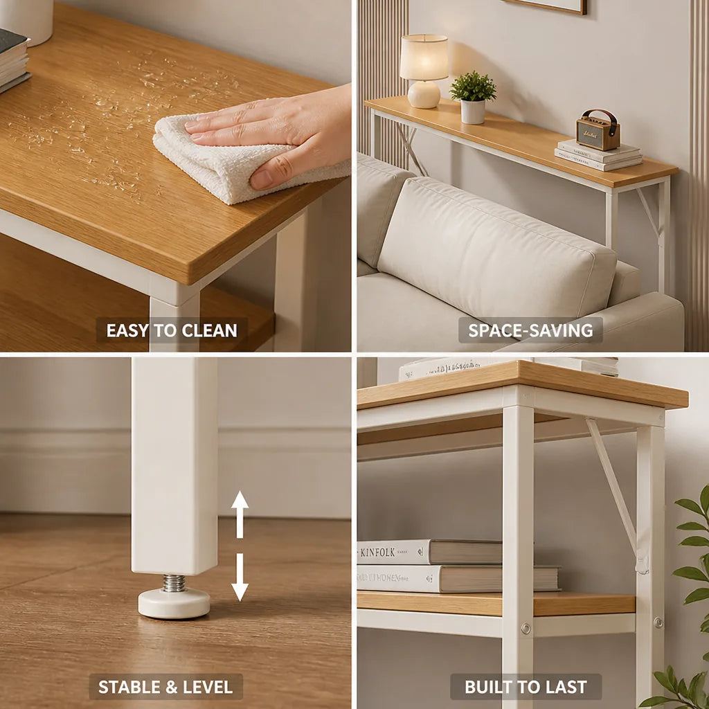 Console Table Slim Profile Scratch-Resistant Wood-Look Top