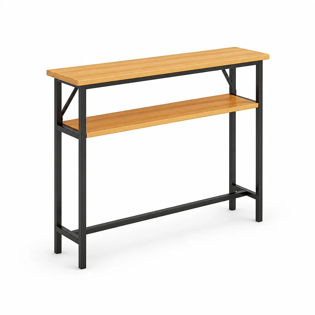 Console Table Slim Profile Scratch-Resistant Wood-Look Top