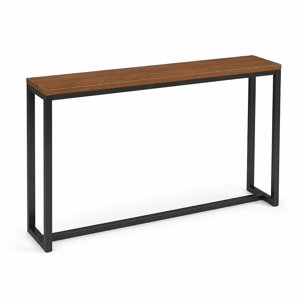 Console Table Slim Space-Saving Wood-Grain Top & Metal Frame