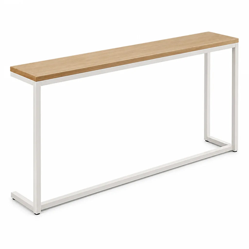 Console Table Slim Space-Saving Wood-Grain Top & Metal Frame