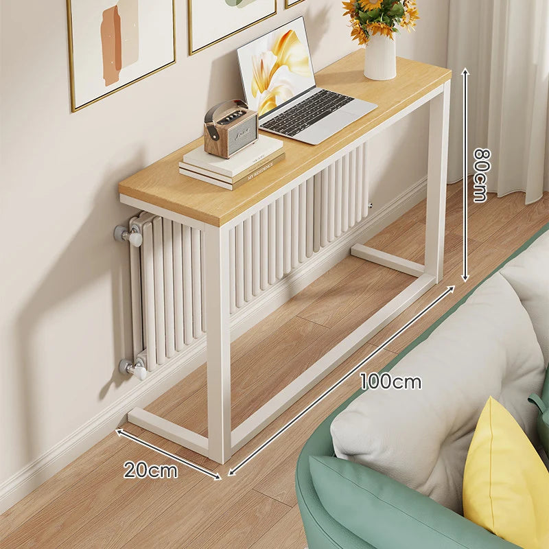 Console Table Slim Space-Saving Wood-Grain Top & Metal Frame