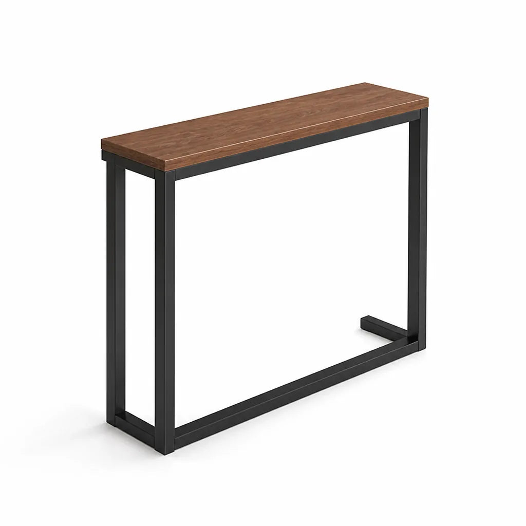 Console Table Slim Space-Saving Wood-Grain Top & Metal Frame