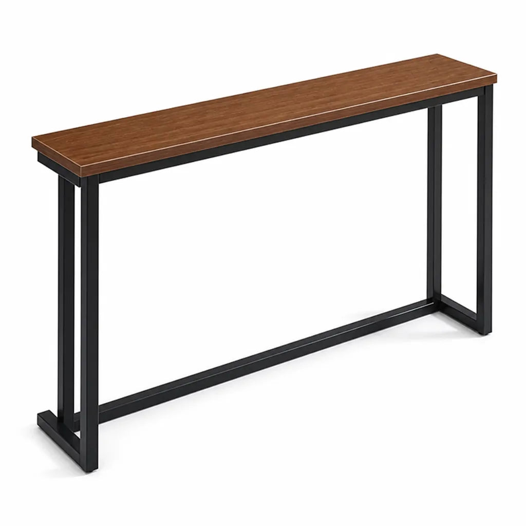 Console Table Slim Space-Saving Wood-Grain Top & Metal Frame