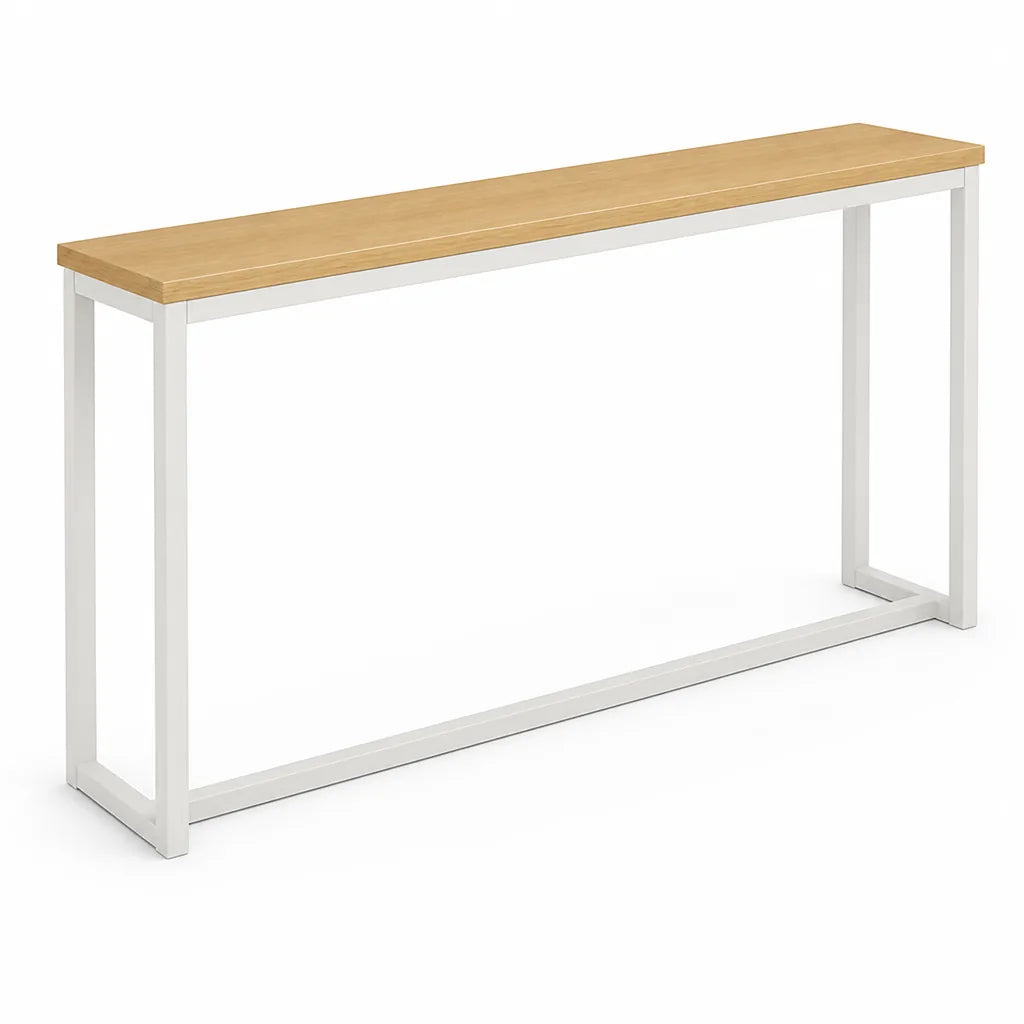 Console Table Slim Space-Saving Wood-Grain Top & Metal Frame