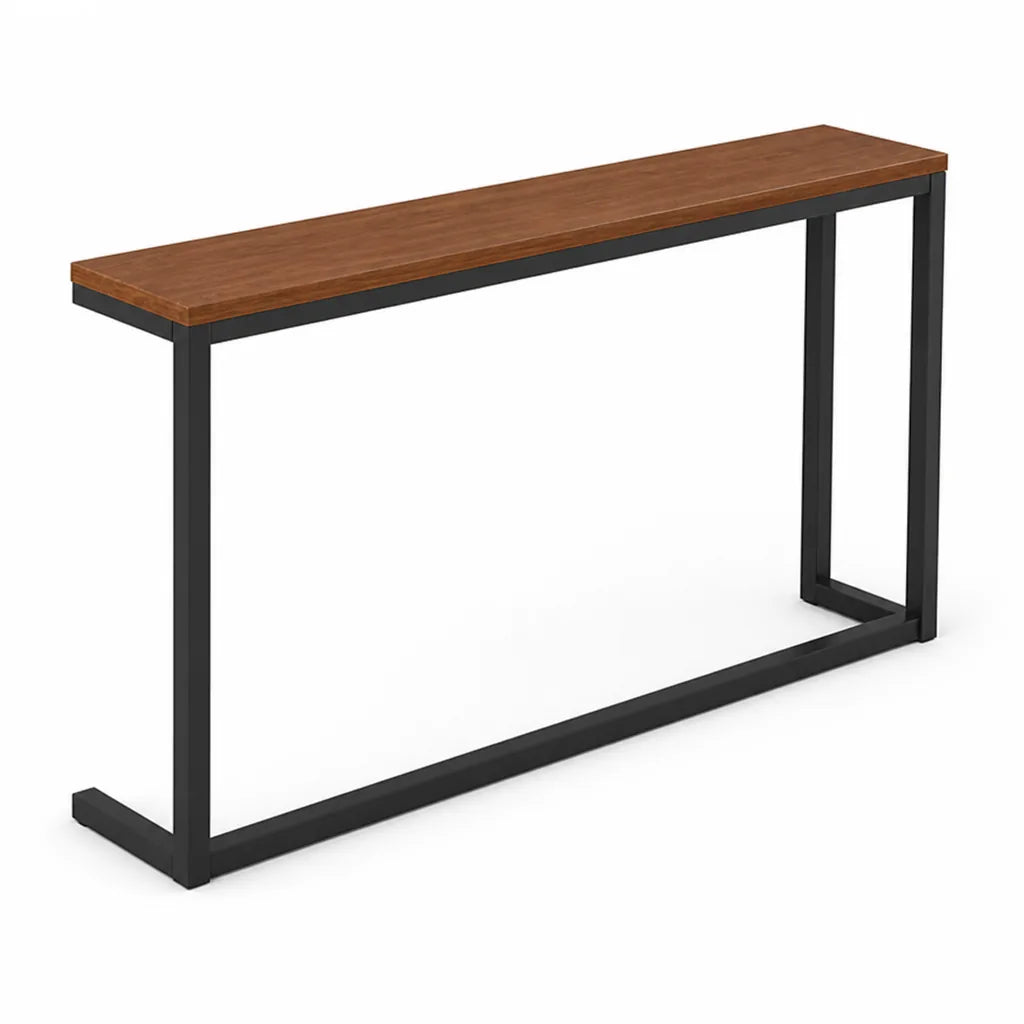 Console Table Slim Space-Saving Wood-Grain Top & Metal Frame