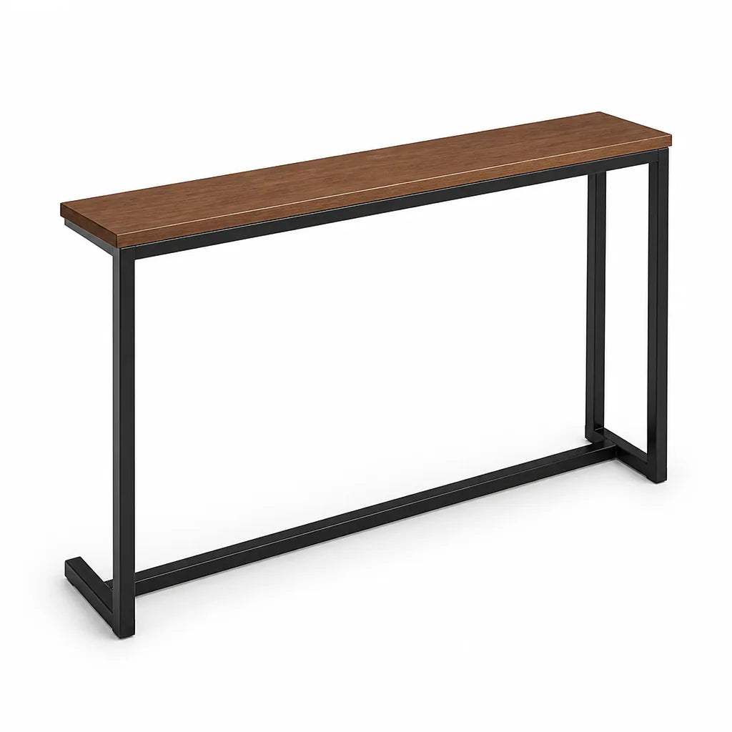 Console Table Slim Space-Saving Wood-Grain Top & Metal Frame