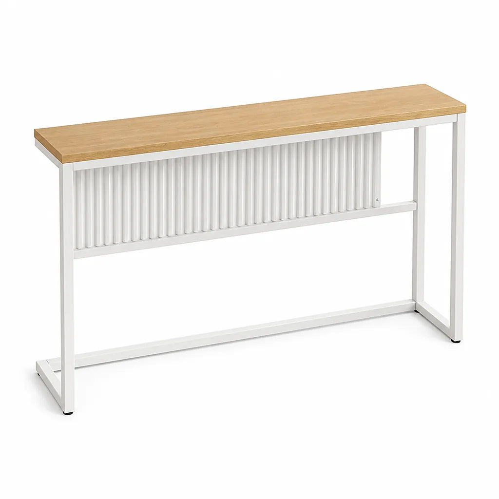 Console Table Slim Space-Saving Wood-Grain Top & Metal Frame