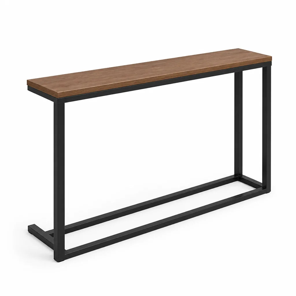 Console Table Slim Space-Saving Wood-Grain Top & Metal Frame