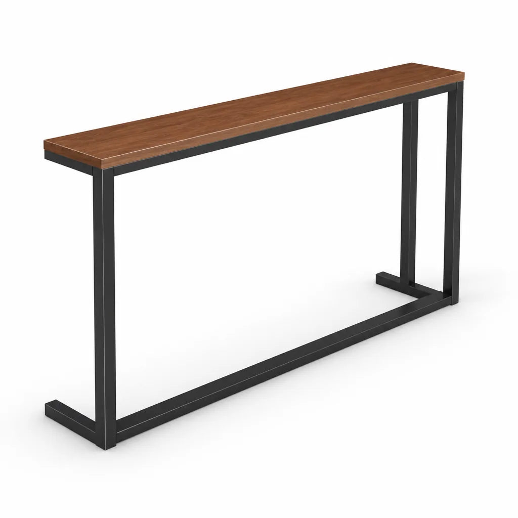 Console Table Slim Space-Saving Wood-Grain Top & Metal Frame
