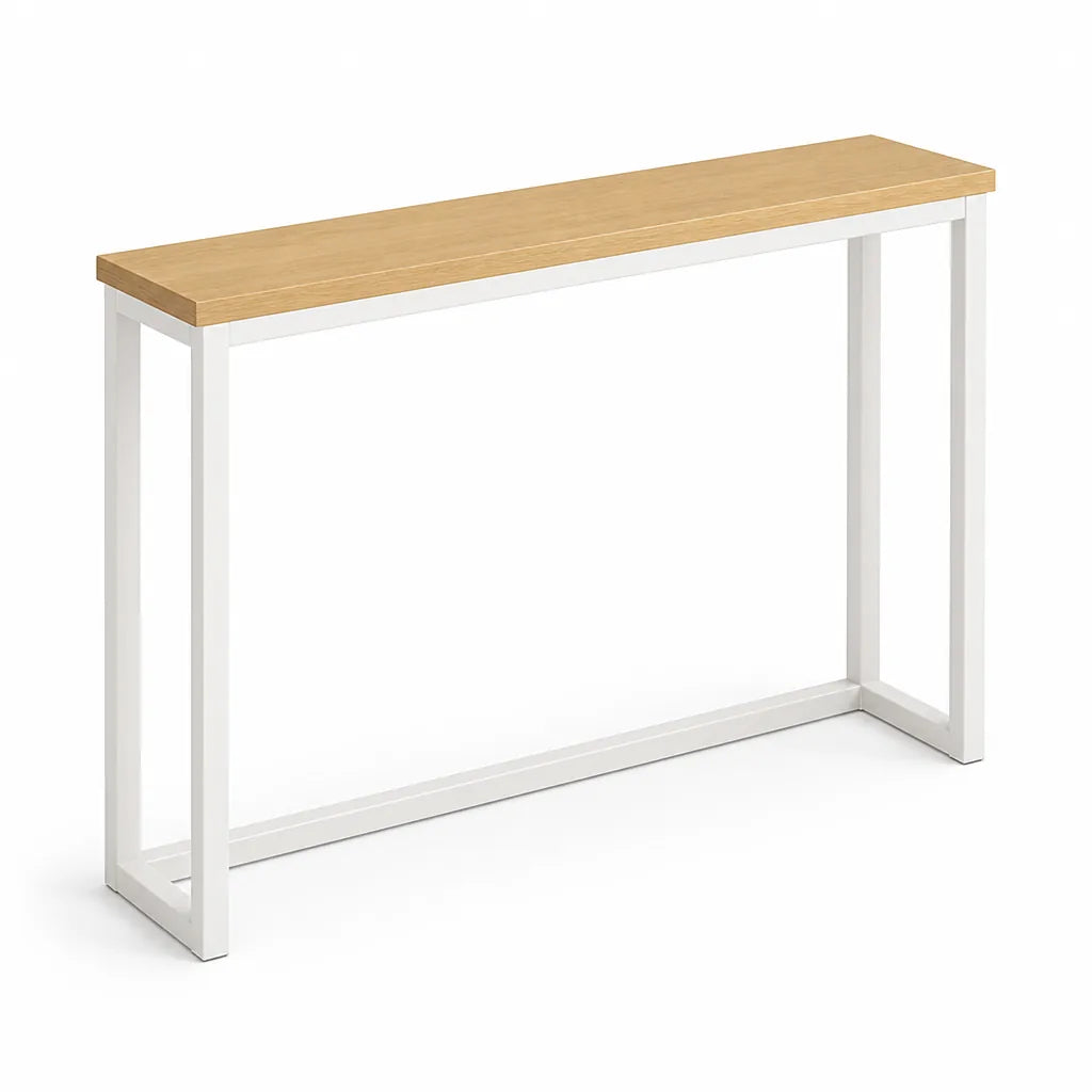 Console Table Slim Space-Saving Wood-Grain Top & Metal Frame