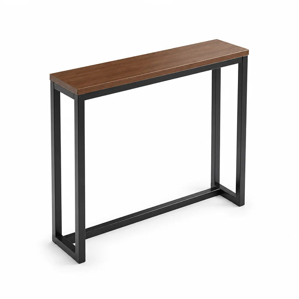Console Table Slim Space-Saving Wood-Grain Top & Metal Frame