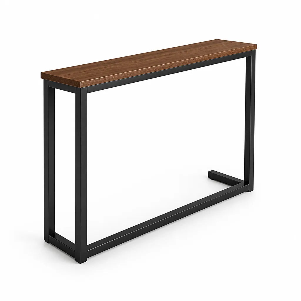 Console Table Slim Space-Saving Wood-Grain Top & Metal Frame