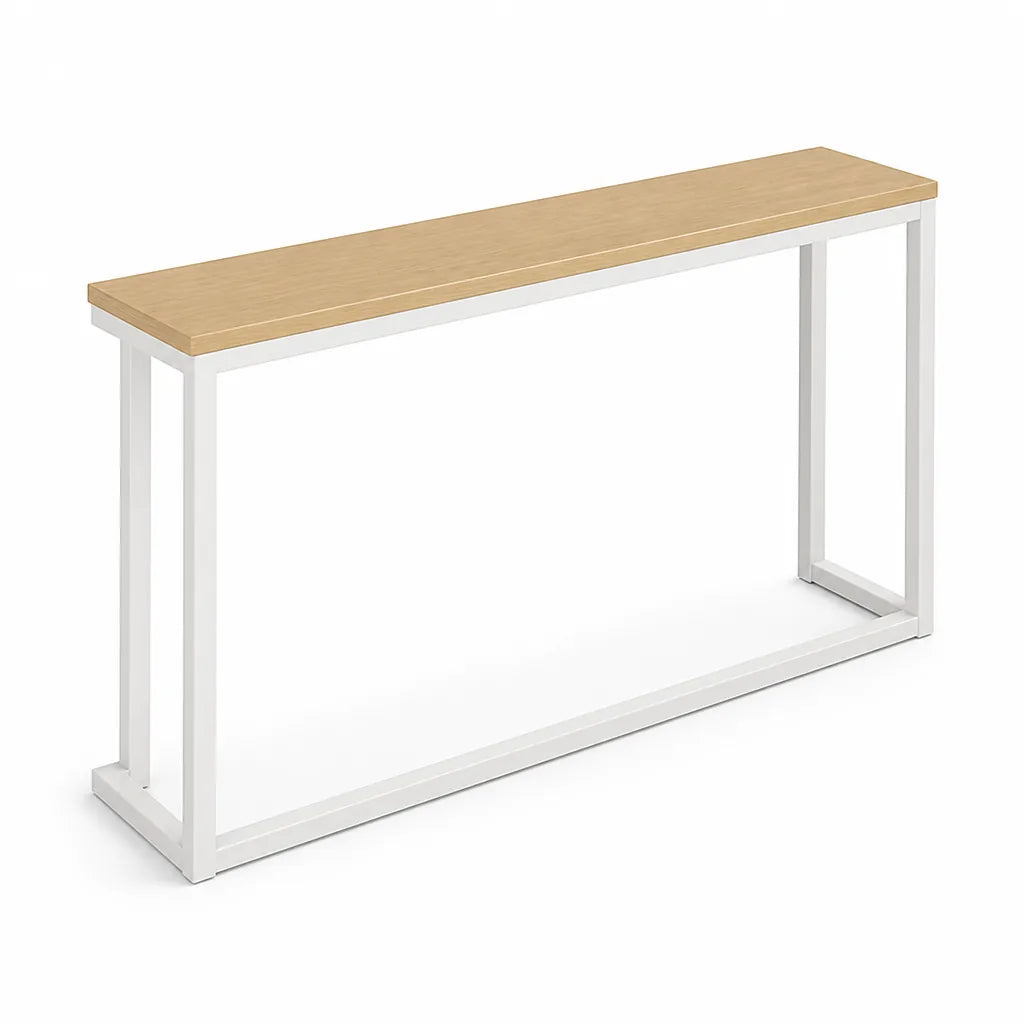 Console Table Slim Space-Saving Wood-Grain Top & Metal Frame