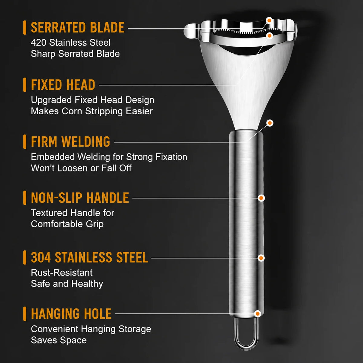 Corn Peeler Serrated Stainless Steel Blade Non-Slip Handle