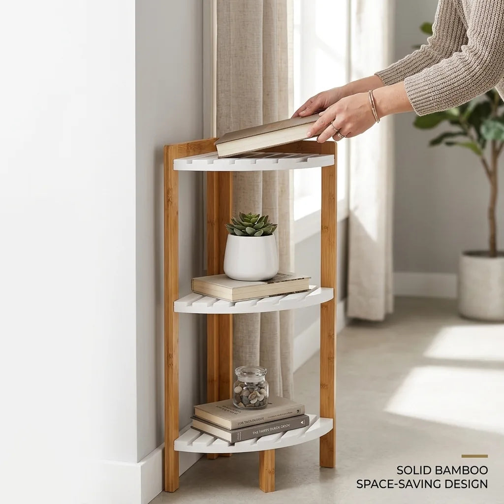 Corner Storage Shelf Solid Bamboo Space-Saving Design