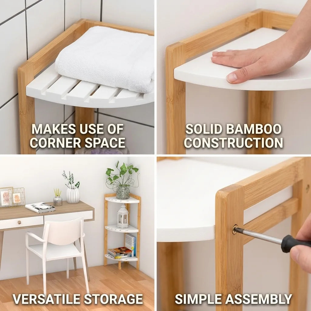 Corner Storage Shelf Solid Bamboo Space-Saving Design