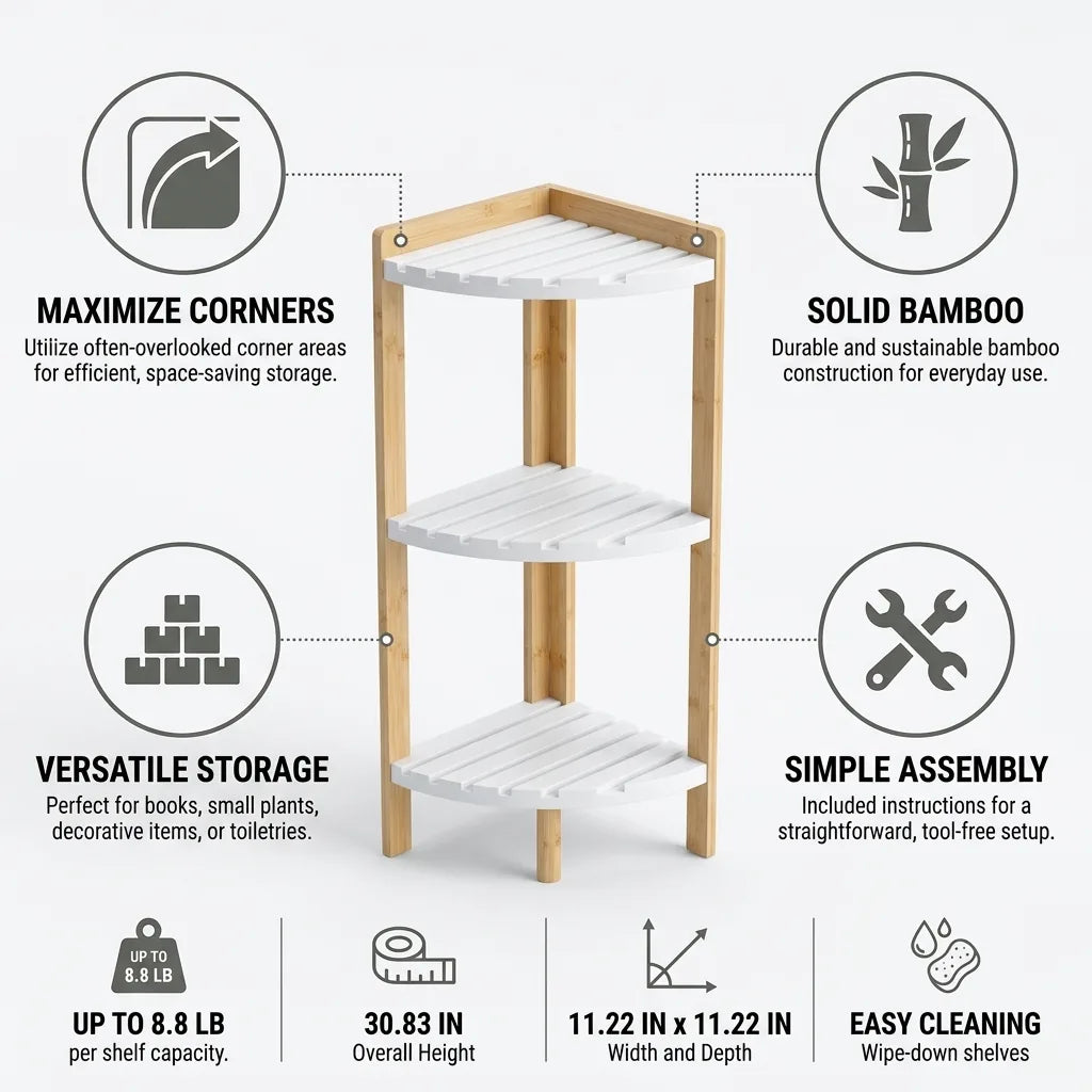 Corner Storage Shelf Solid Bamboo Space-Saving Design