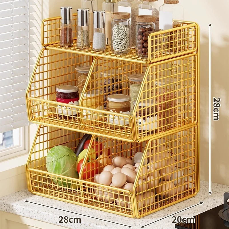 Countertop Organizer Coated Wire Two Baskets Top Shelf