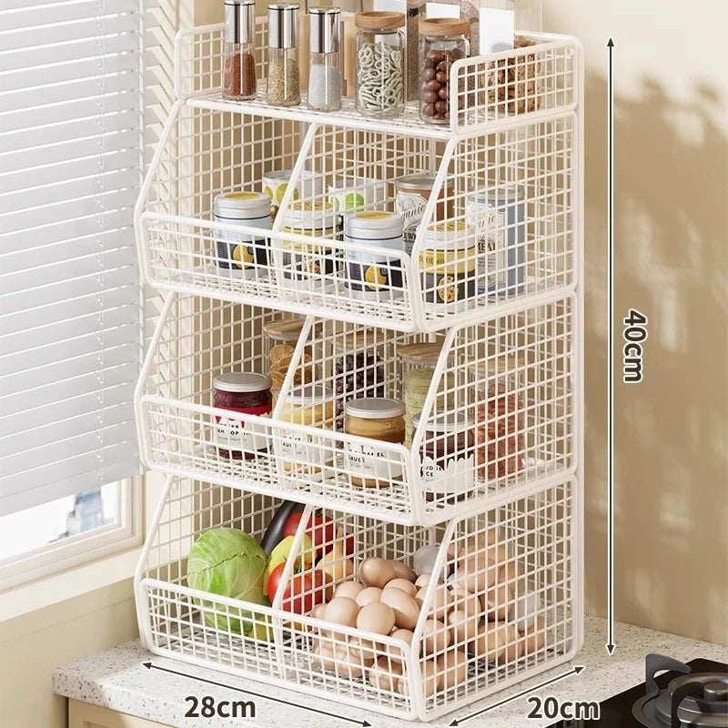 Countertop Organizer Coated Wire Two Baskets Top Shelf
