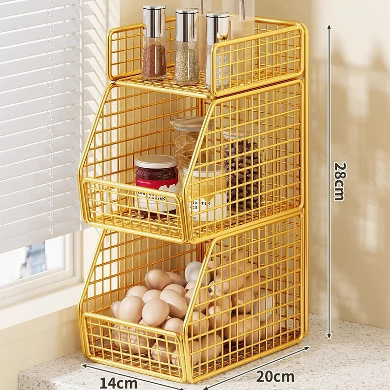 Countertop Organizer Coated Wire Two Baskets Top Shelf