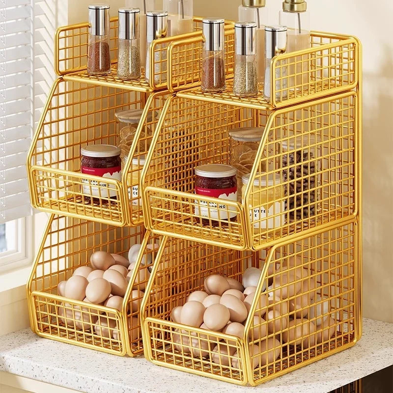 Countertop Organizer Coated Wire Two Baskets Top Shelf