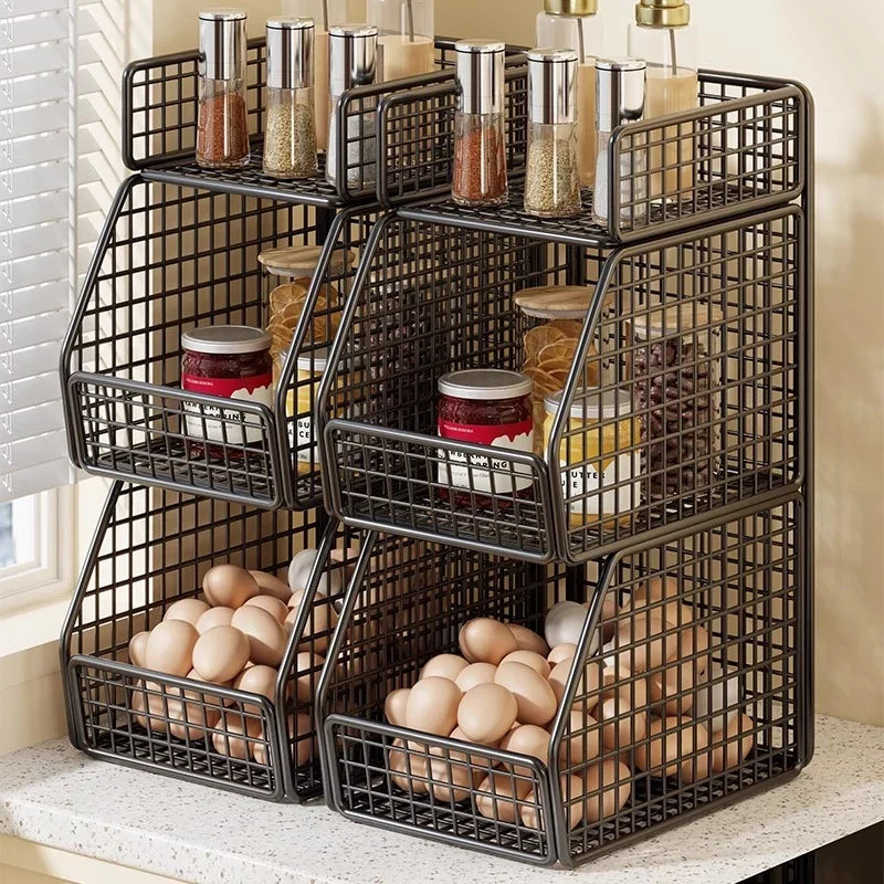 Countertop Organizer Coated Wire Two Baskets Top Shelf